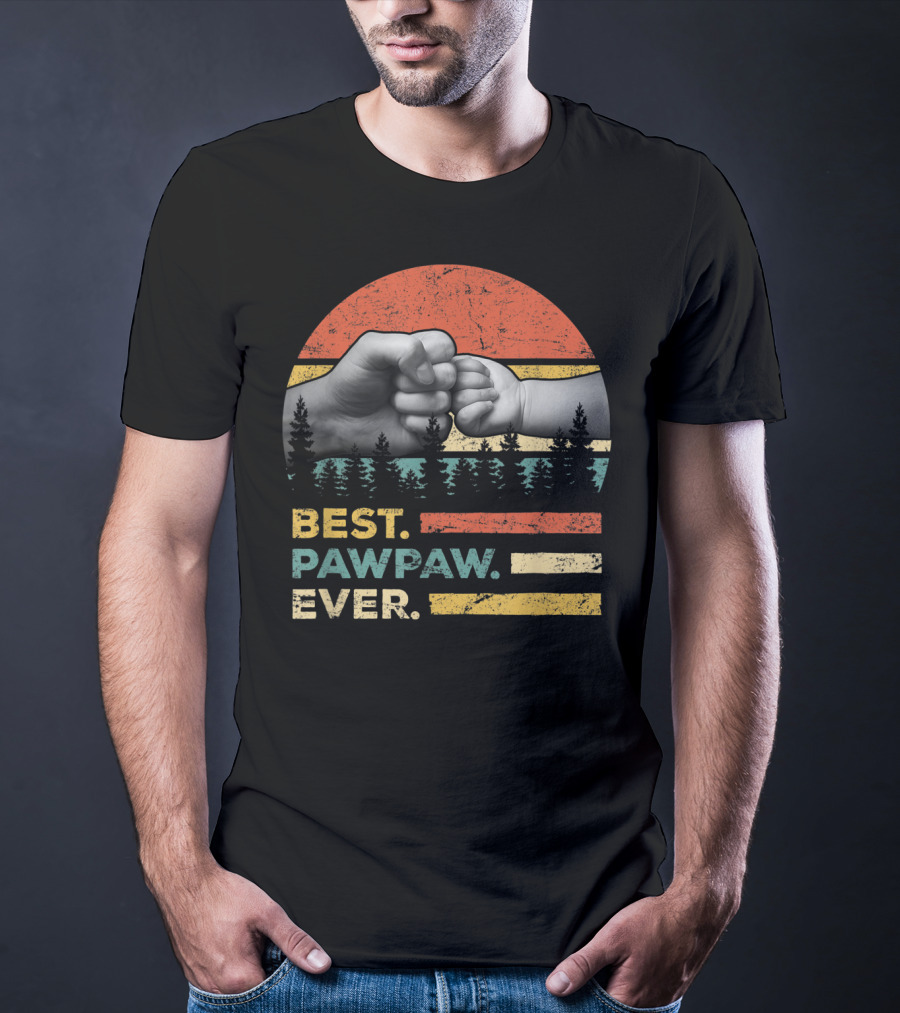 Best Pawpaw Ever Vintage Retro Fist Bump Forest Sunburst T-Shirt