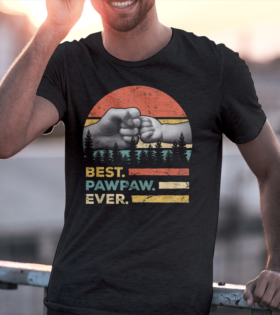 Best Pawpaw Ever Vintage Retro Fist Bump Forest Sunburst T-Shirt