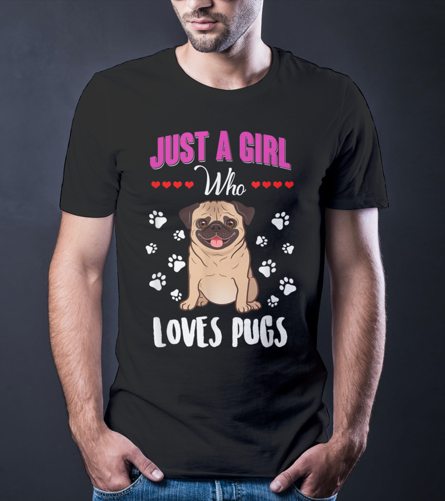 Just A Girl Who Loves Pugs With Paw Prints And Hearts T-Shirt