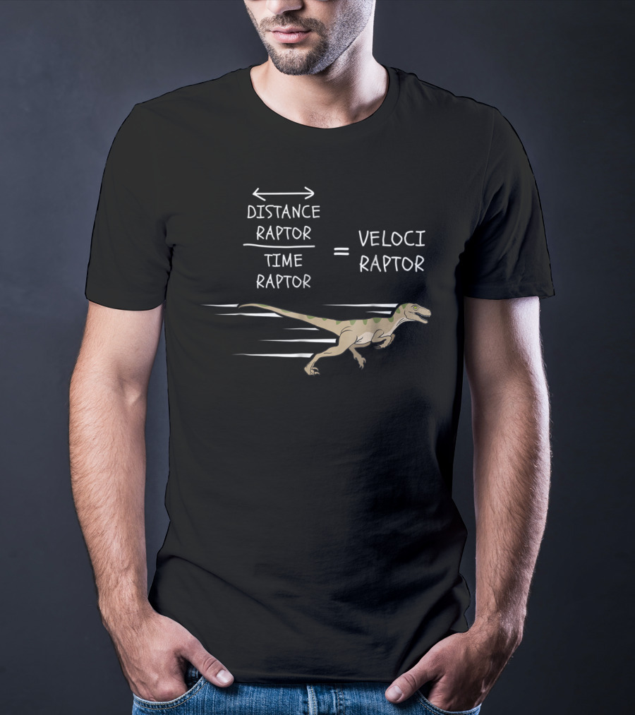 Velociraptor Equation Distance Time Funny Physics Dinosaur T-Shirt