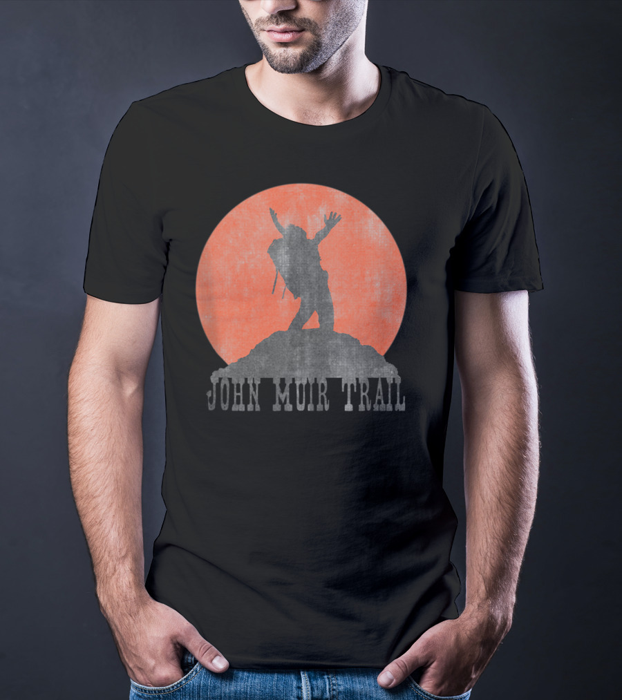 John Muir Trail Classic Hikers Silhouette With Backpack And Sunset T-Shirt