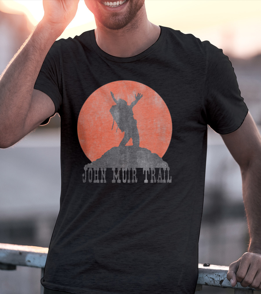 John Muir Trail Classic Hikers Silhouette With Backpack And Sunset T-Shirt