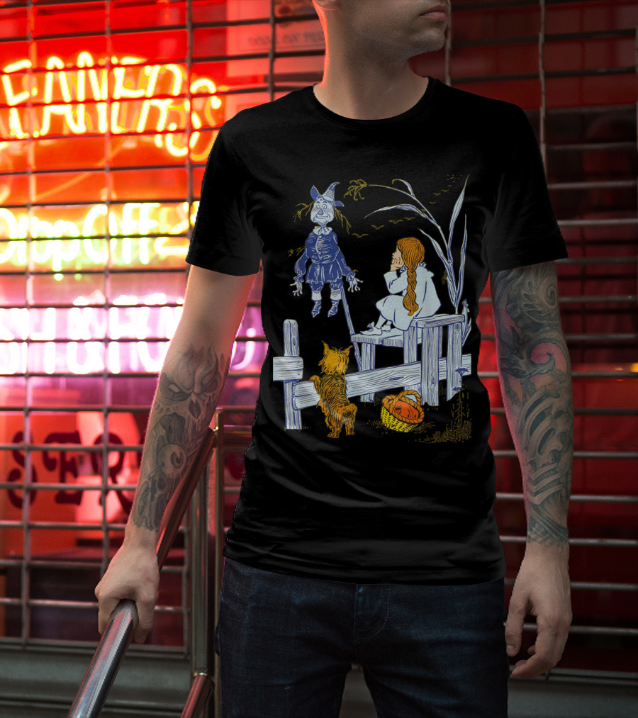 Land Of Oz Classic Scarecrow With Toto And Wizard Themes T-Shirt