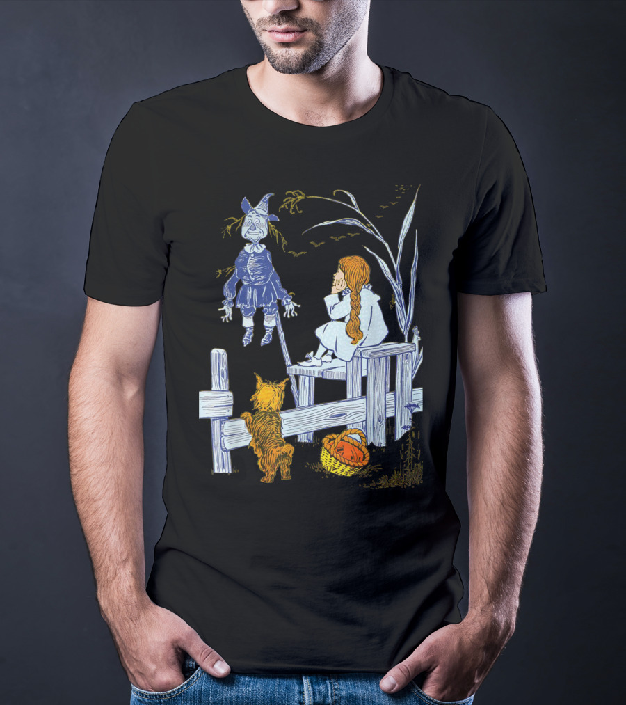 Land Of Oz Classic Scarecrow With Toto And Wizard Themes T-Shirt