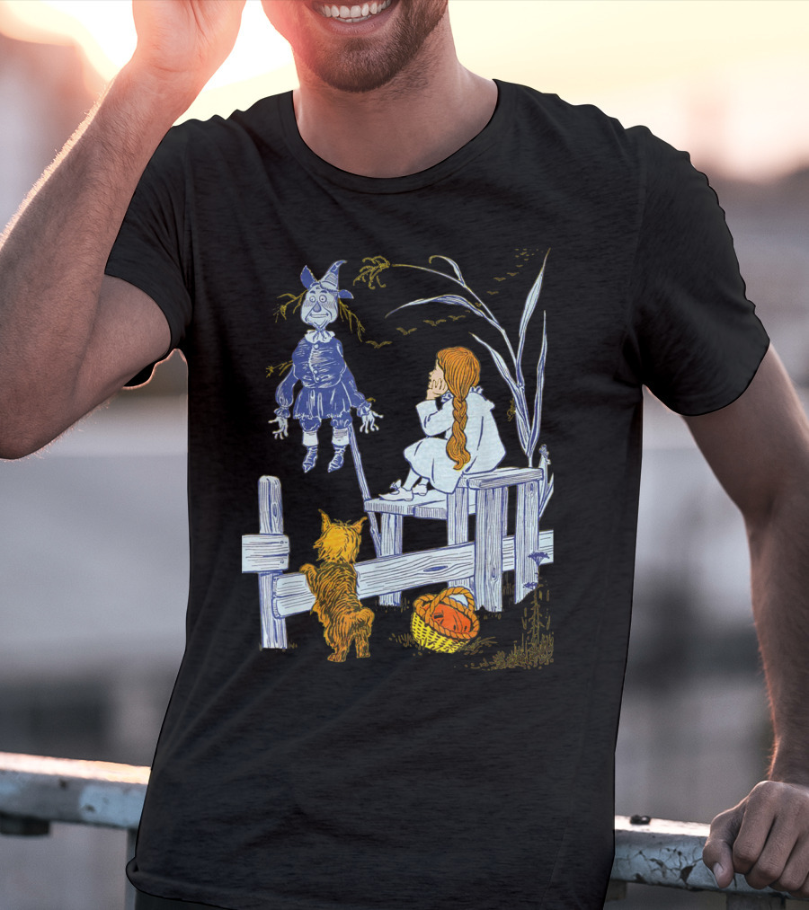 Land Of Oz Classic Scarecrow With Toto And Wizard Themes T-Shirt