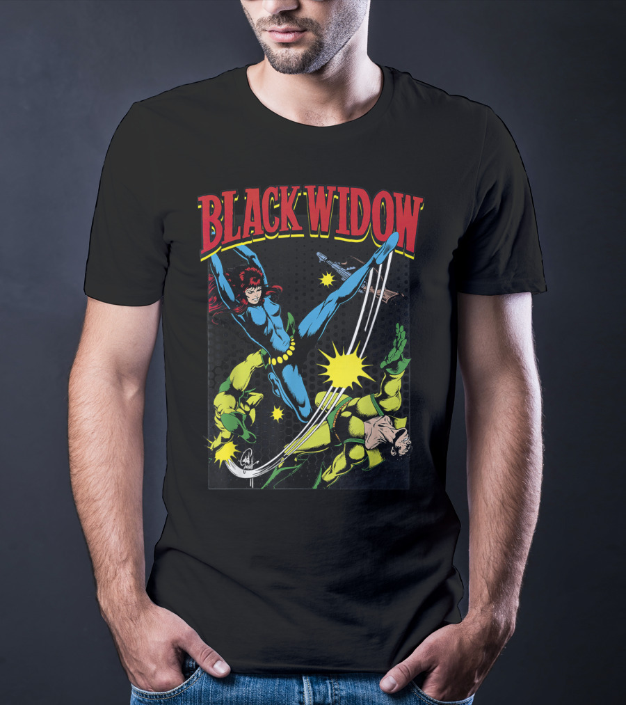 Marvel Black Widow Classic Comic Action Scene T-Shirt