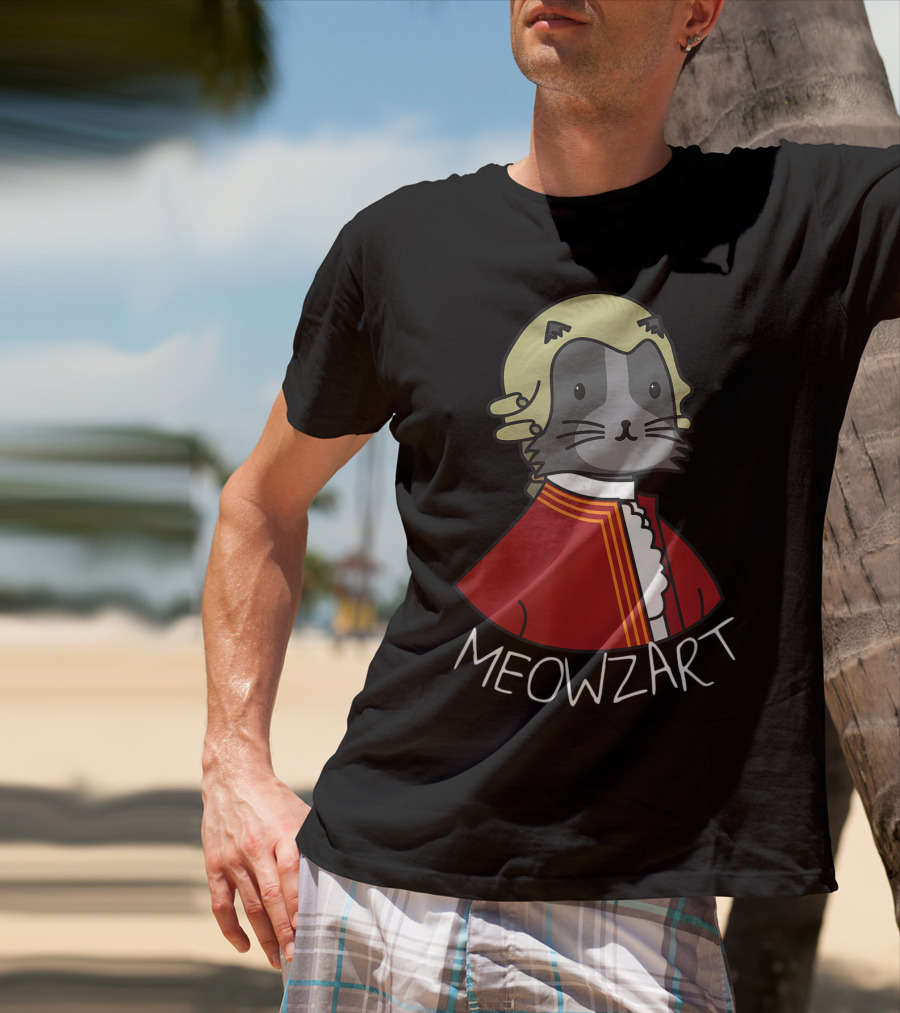 Meowzart Funny Cat Classic Music Mozart With Red Coat And Wig T-Shirt