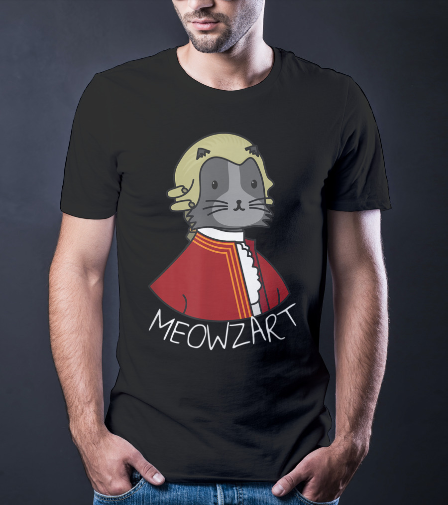 Meowzart Funny Cat Classic Music Mozart With Red Coat And Wig T-Shirt