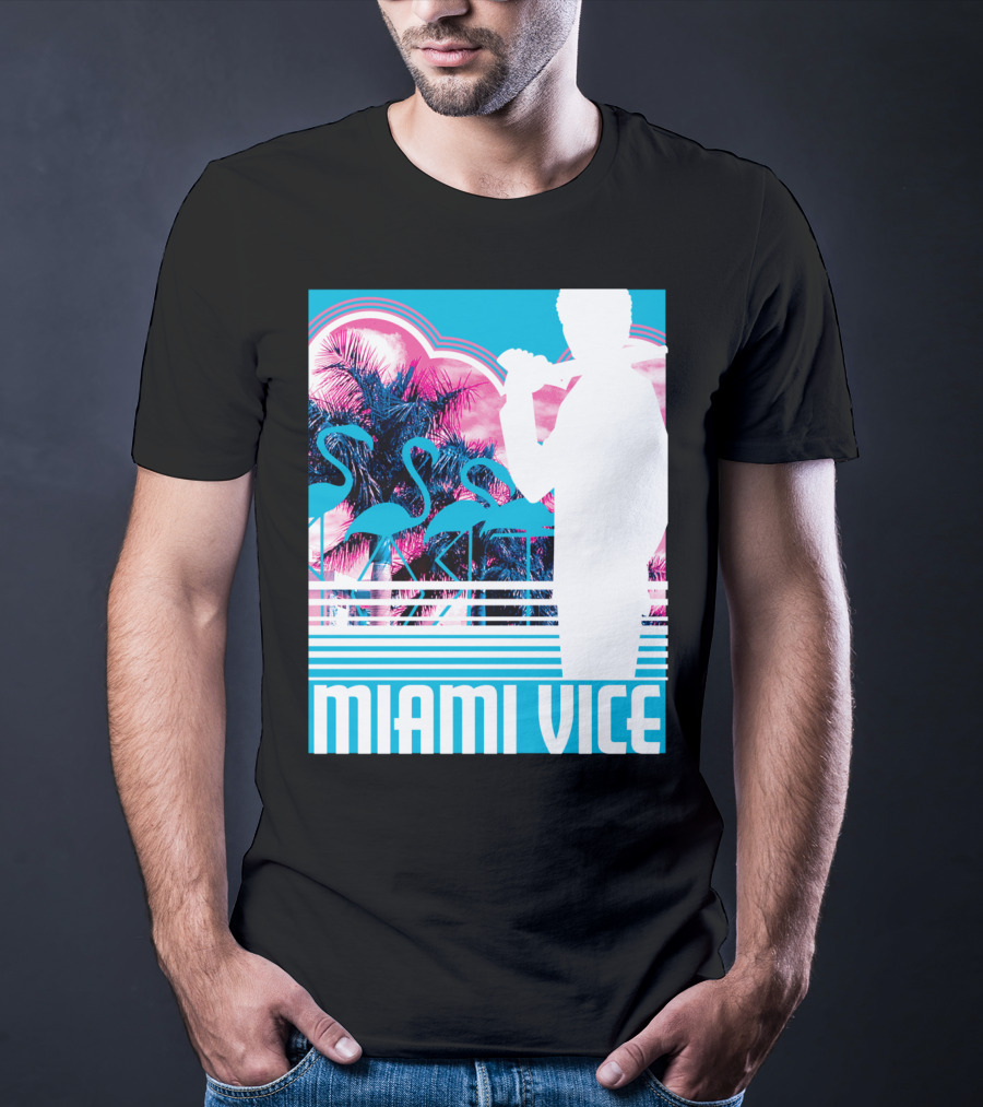 Miami Vice Neon Flamingo Silhouette Tropical T-Shirt