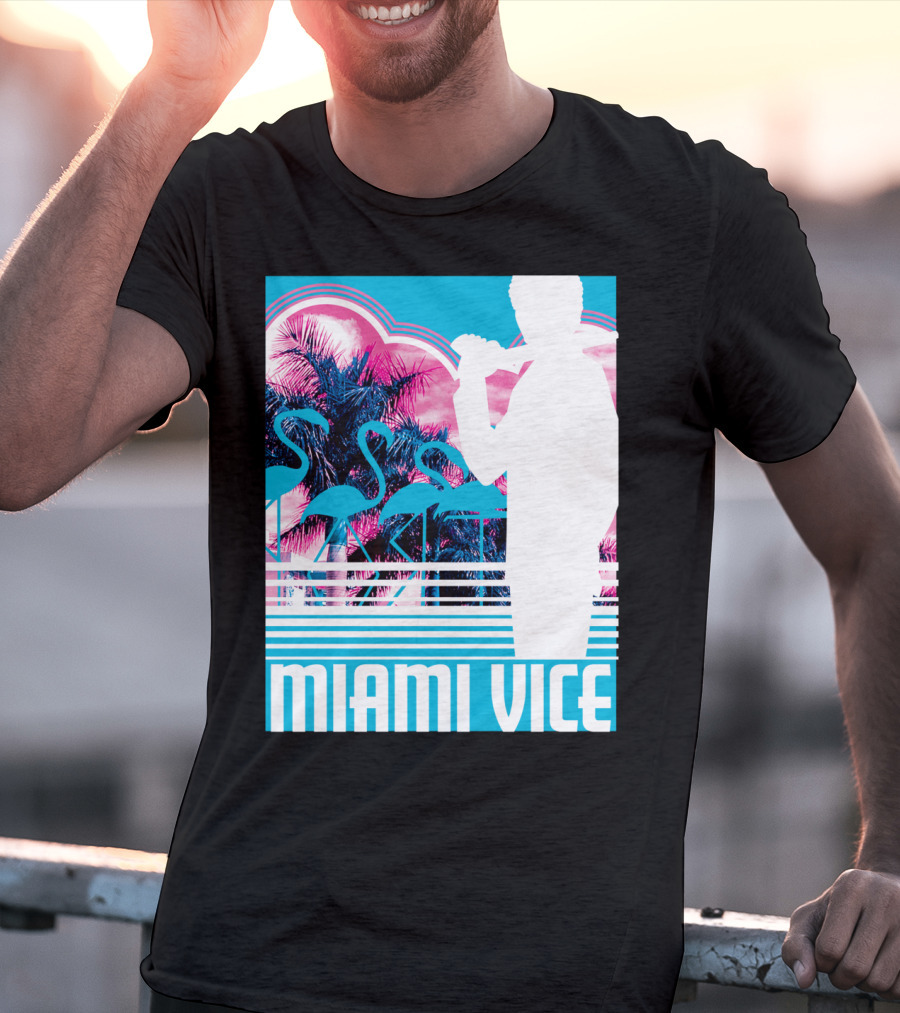 Miami Vice Neon Flamingo Silhouette Tropical T-Shirt