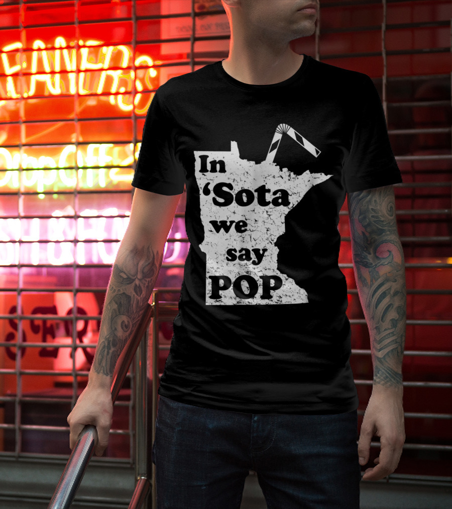 In Minnesota 'Sota We Say Pop With State Outline And Straw T-Shirt