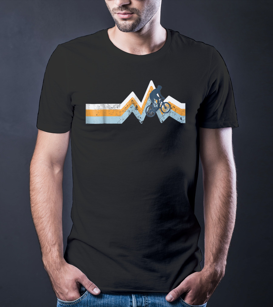 Mountain Bike Silhouette Retro Stripes Mtn Bike Classic Colors T-Shirt