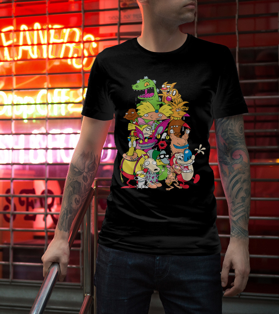 Nickelodeon 90s Rugrats Hey Arnold Rocko Ren Stimpy Cartoon Characters T-Shirt