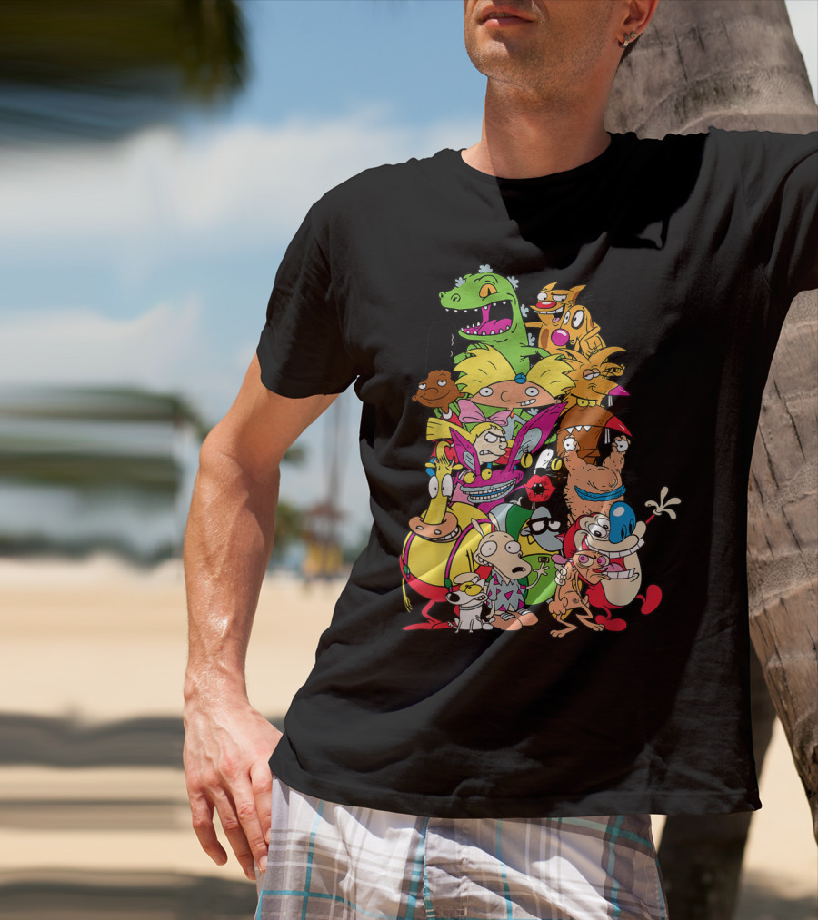 Nickelodeon 90s Rugrats Hey Arnold Rocko Ren Stimpy Cartoon Characters T-Shirt
