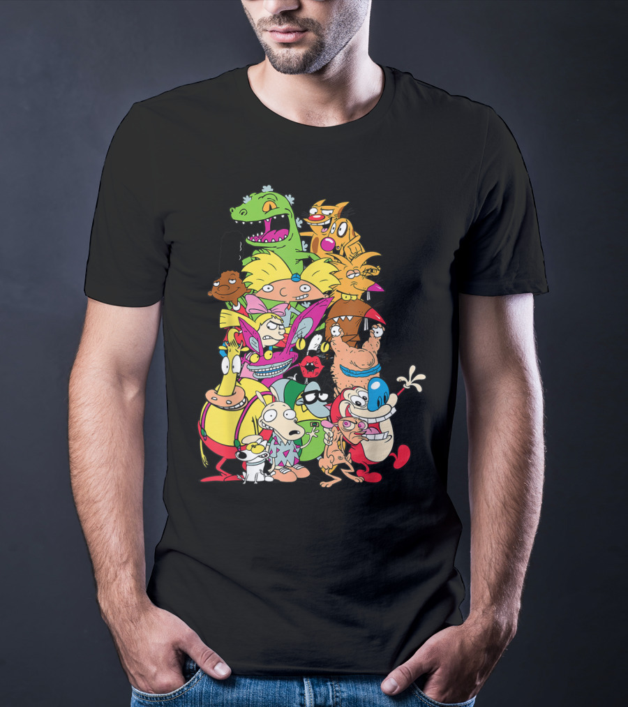 Nickelodeon 90s Rugrats Hey Arnold Rocko Ren Stimpy Cartoon Characters T-Shirt