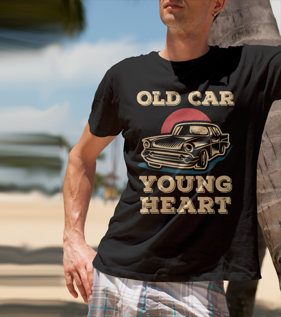 Old Car Young Heart Vintage Style Classic Auto Enthusiast Retro T-Shirt