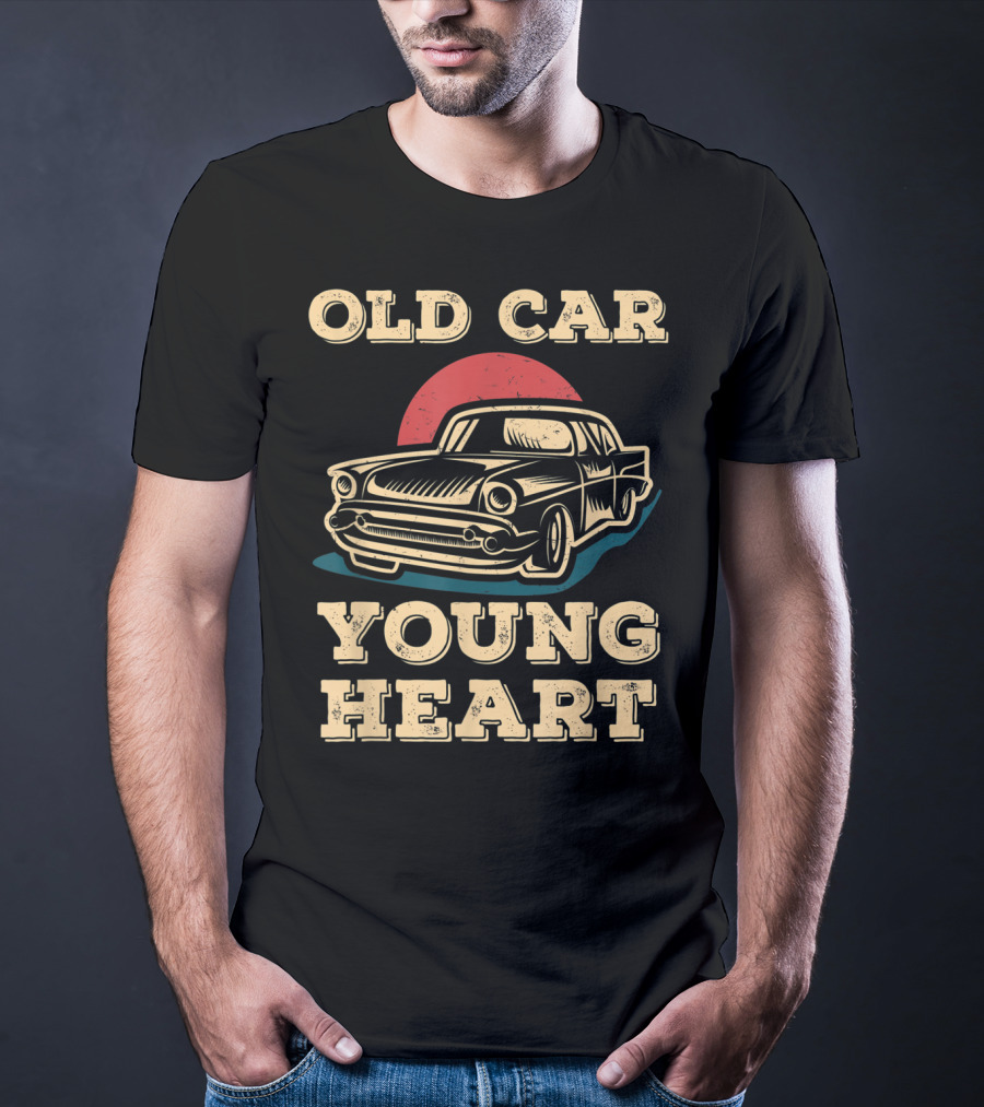 Old Car Young Heart Vintage Style Classic Auto Enthusiast Retro T-Shirt