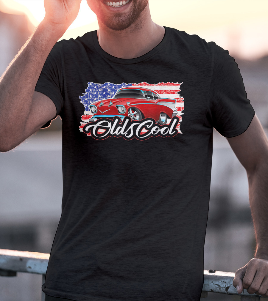 Olds Cool Classic Car 1957 American Flag Graphics T-Shirt