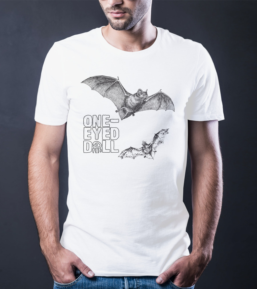 One-Eyed Doll Bats Classicfit Black Tee With Illustrated Flying Bats T-Shirt