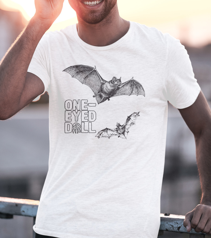 One-Eyed Doll Bats Classicfit Black Tee With Illustrated Flying Bats T-Shirt