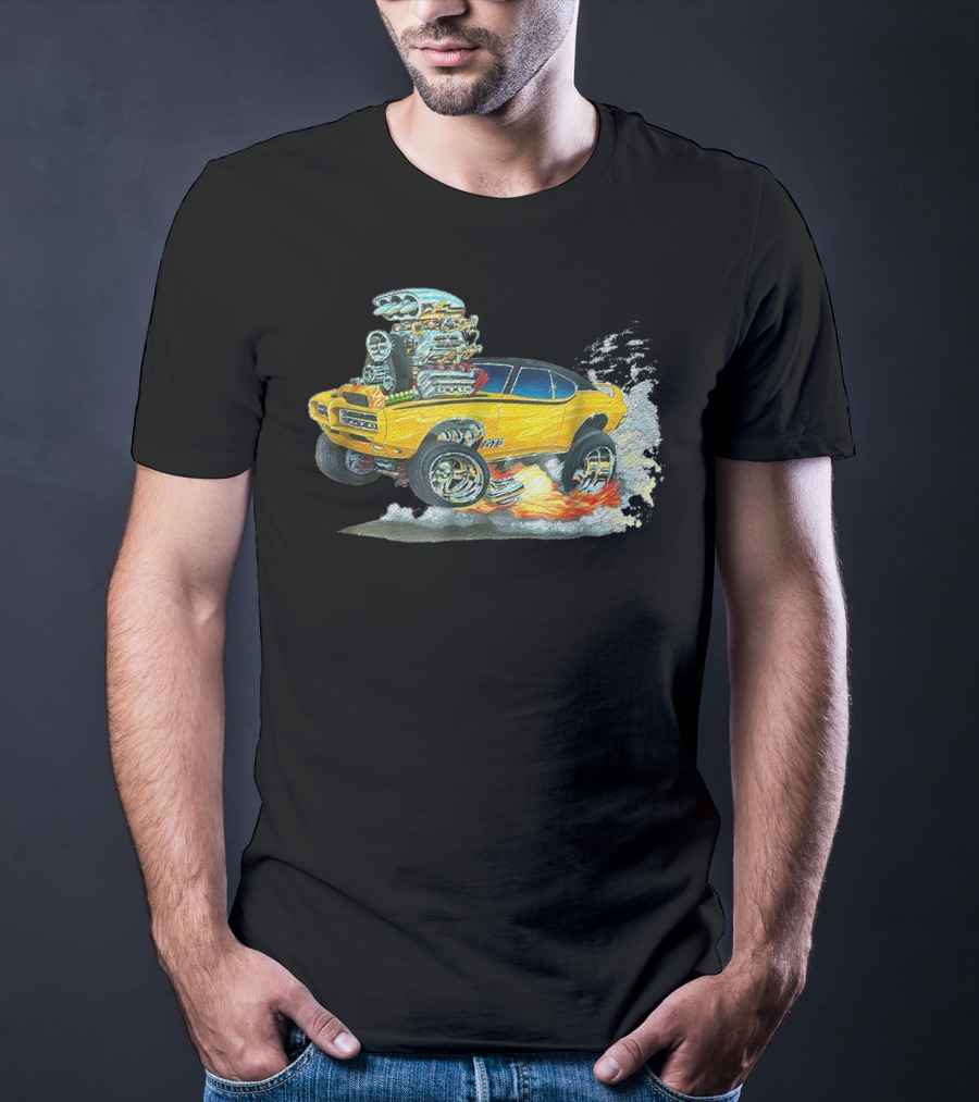 Retro Classic Hot Rod 70s American Muscle Car Flames And Smoke T-Shirt