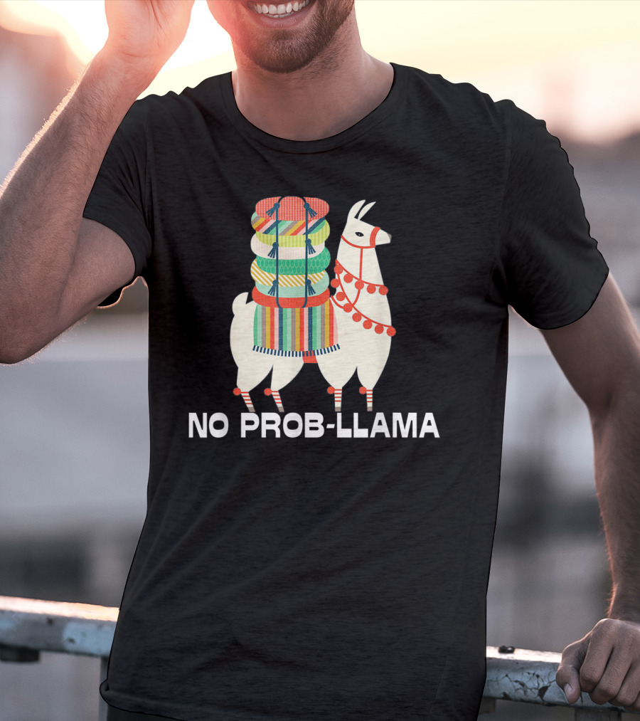 No Prob-Llama Cute Llama Alpaca Lover With Colorful Blanket T-Shirt