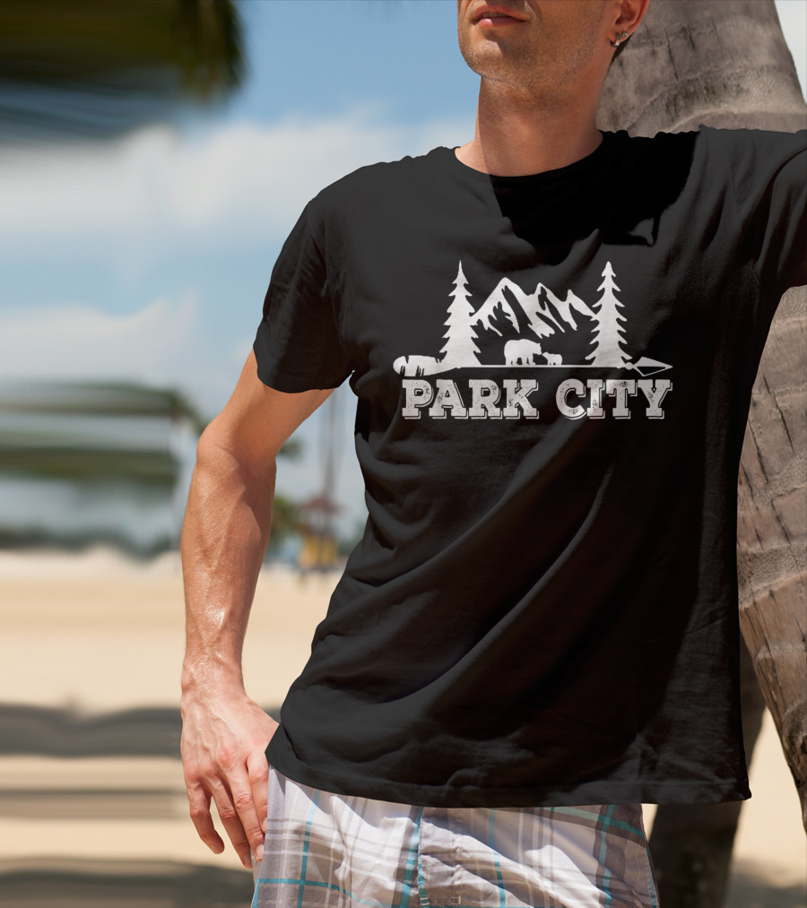 Park City Hiking Mountain Ski Snowboard Snow Bear Trees T-Shirt