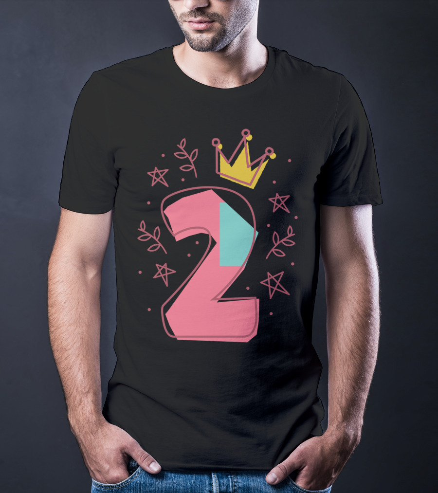 Princess Two Years Old 2nd Birthday Crown Stars T-Shirt