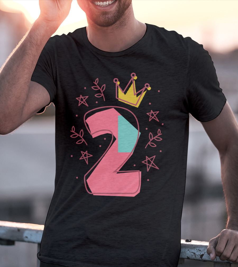 Princess Two Years Old 2nd Birthday Crown Stars T-Shirt