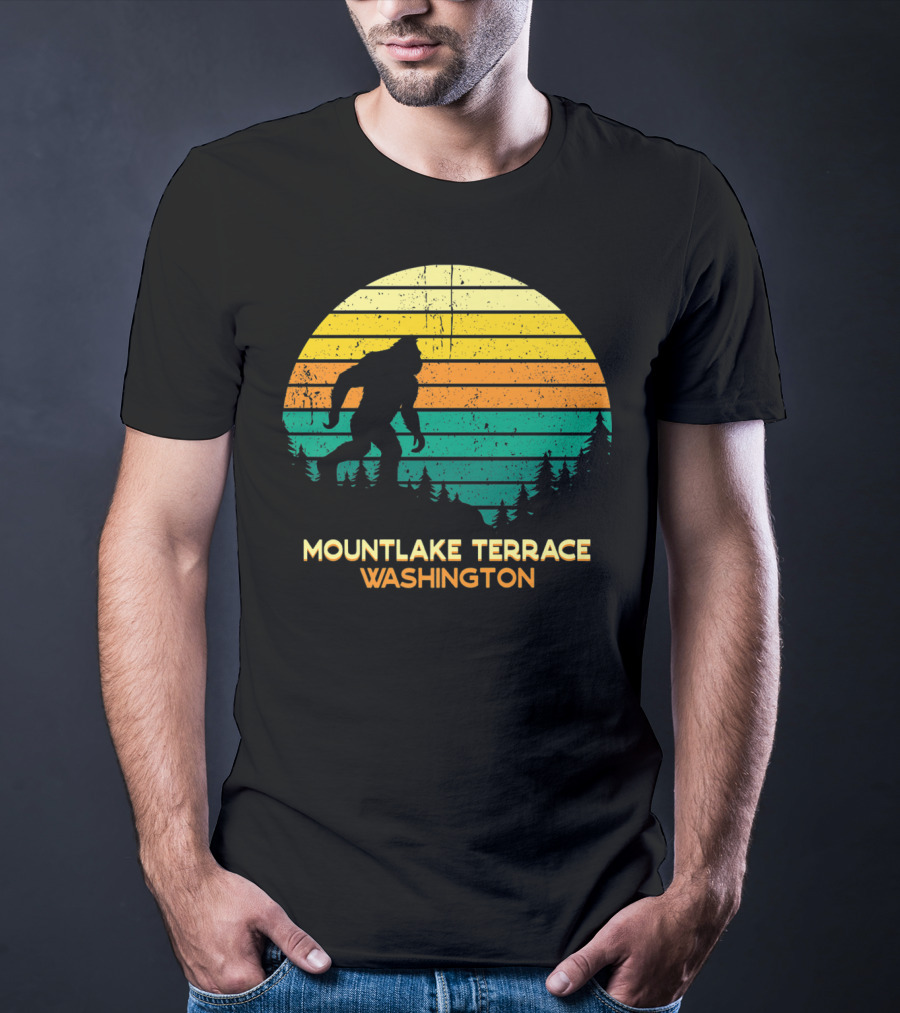 Mountlake Terrace Washington Retro Big Foot Sunset Forest Scene T-Shirt