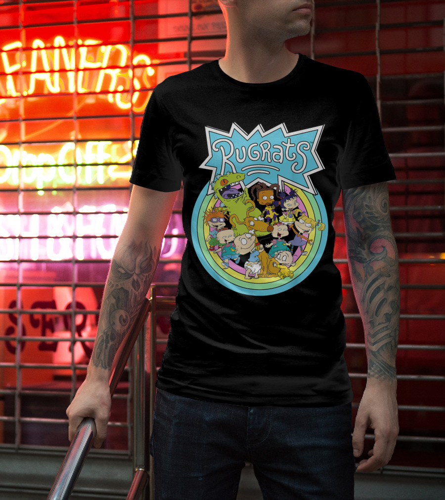 Rugrats Group Colorful Characters In Rainbow Circles T-Shirt