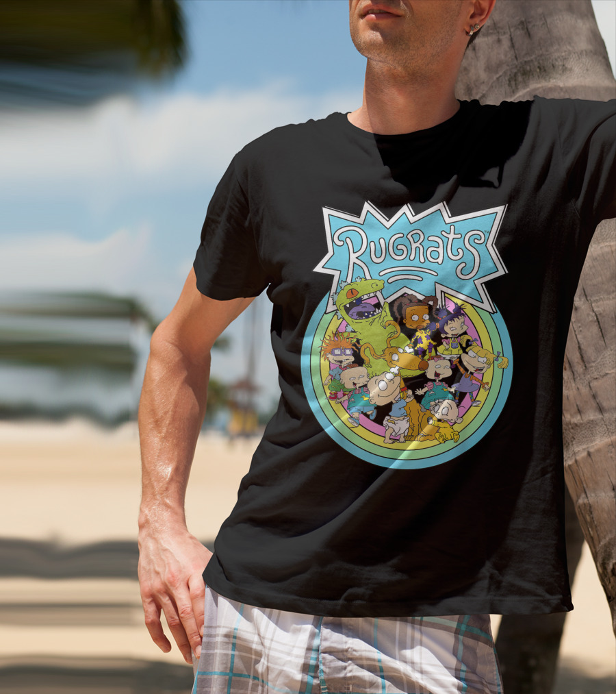 Rugrats Group Colorful Characters In Rainbow Circles T-Shirt