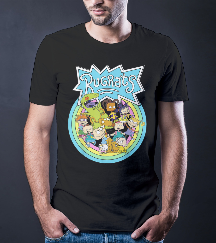Rugrats Group Colorful Characters In Rainbow Circles T-Shirt