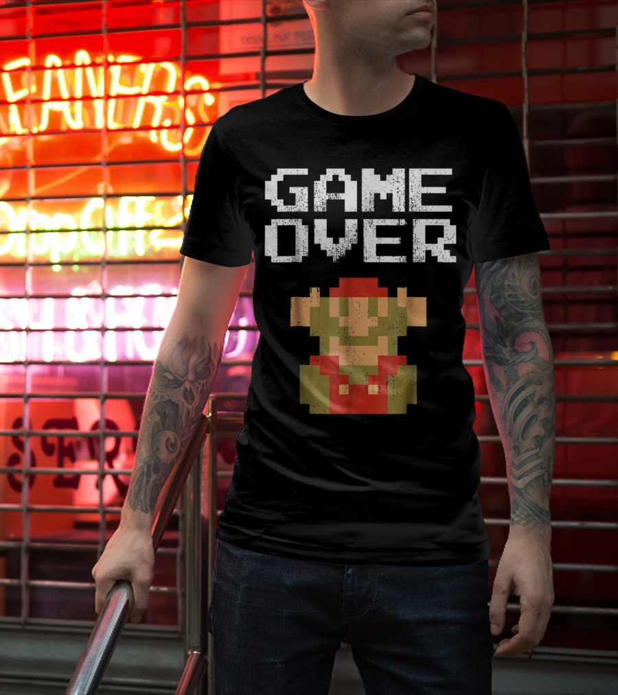 Super Mario Game Over Pixel Art Mario Fall T-Shirt