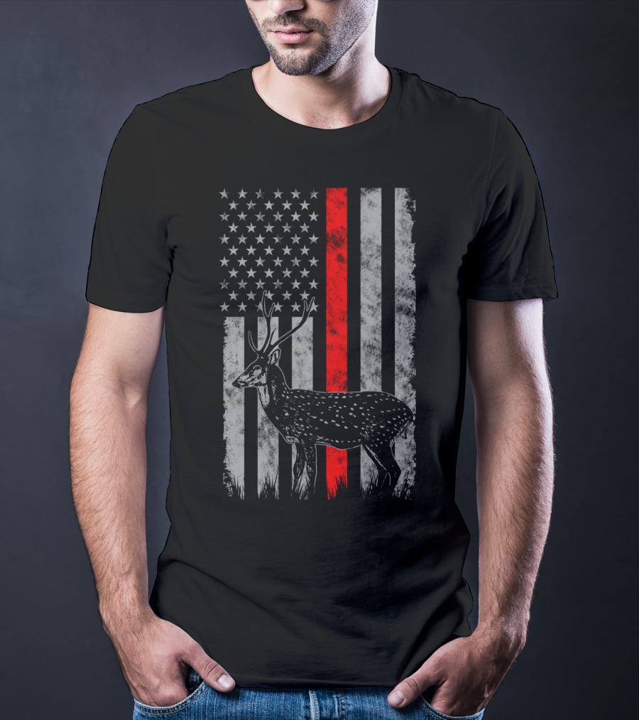 Thin Red Line Axis Deer American Flag T-Shirt