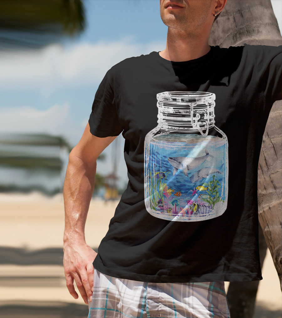 Underwater Terrarium Ocean Fish Whales In Glass Jar T-Shirt