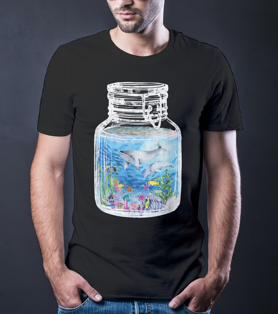 Underwater Terrarium Ocean Fish Whales In Glass Jar T-Shirt