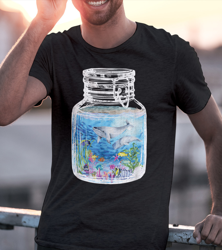 Underwater Terrarium Ocean Fish Whales In Glass Jar T-Shirt