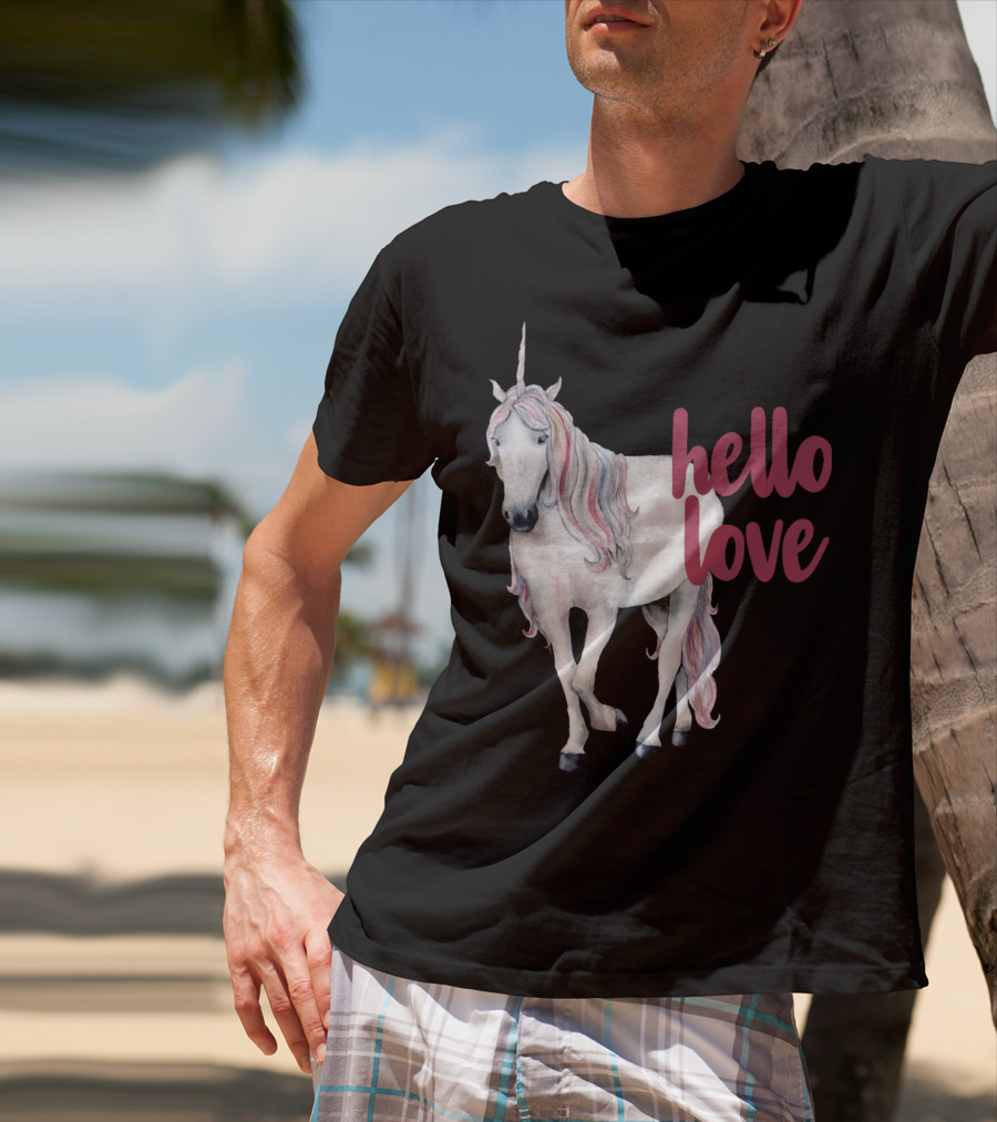 Hello Love Unicorn Funny Magical Animal T-Shirt