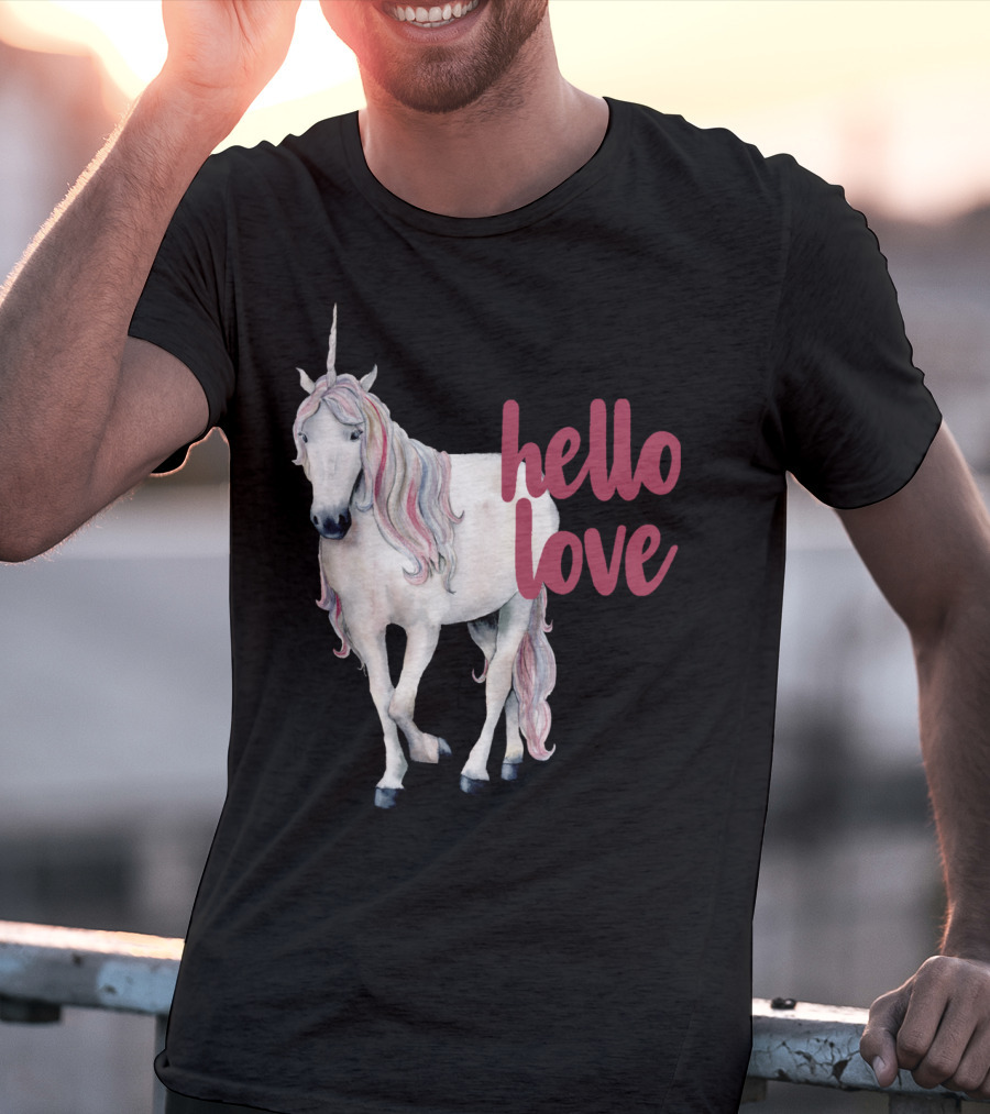 Hello Love Unicorn Funny Magical Animal T-Shirt