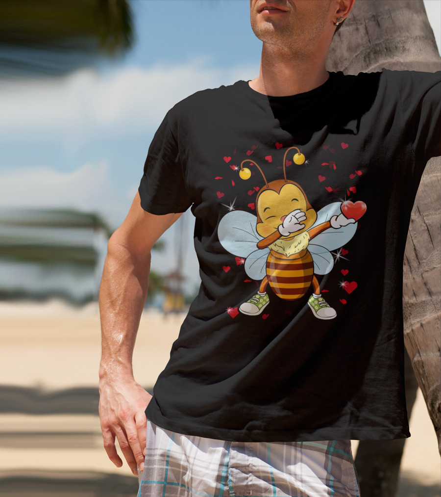 Valentine Girls Cute Dabbing Bee Heart Dabs With Love And Hearts T-Shirt