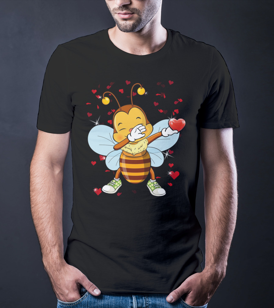 Valentine Girls Cute Dabbing Bee Heart Dabs With Love And Hearts T-Shirt