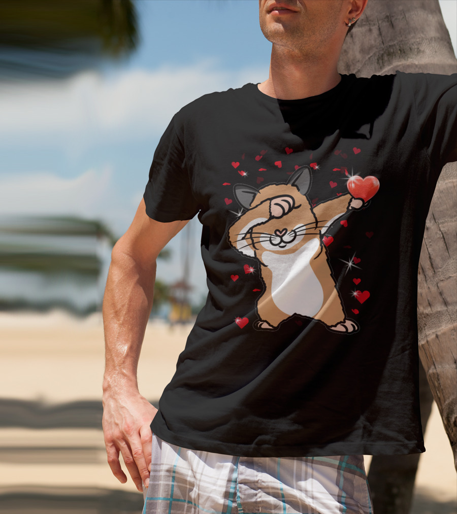 Valentine Girls Cute Dabbing Hamster With Heart And Sparkling Red Hearts T-Shirt