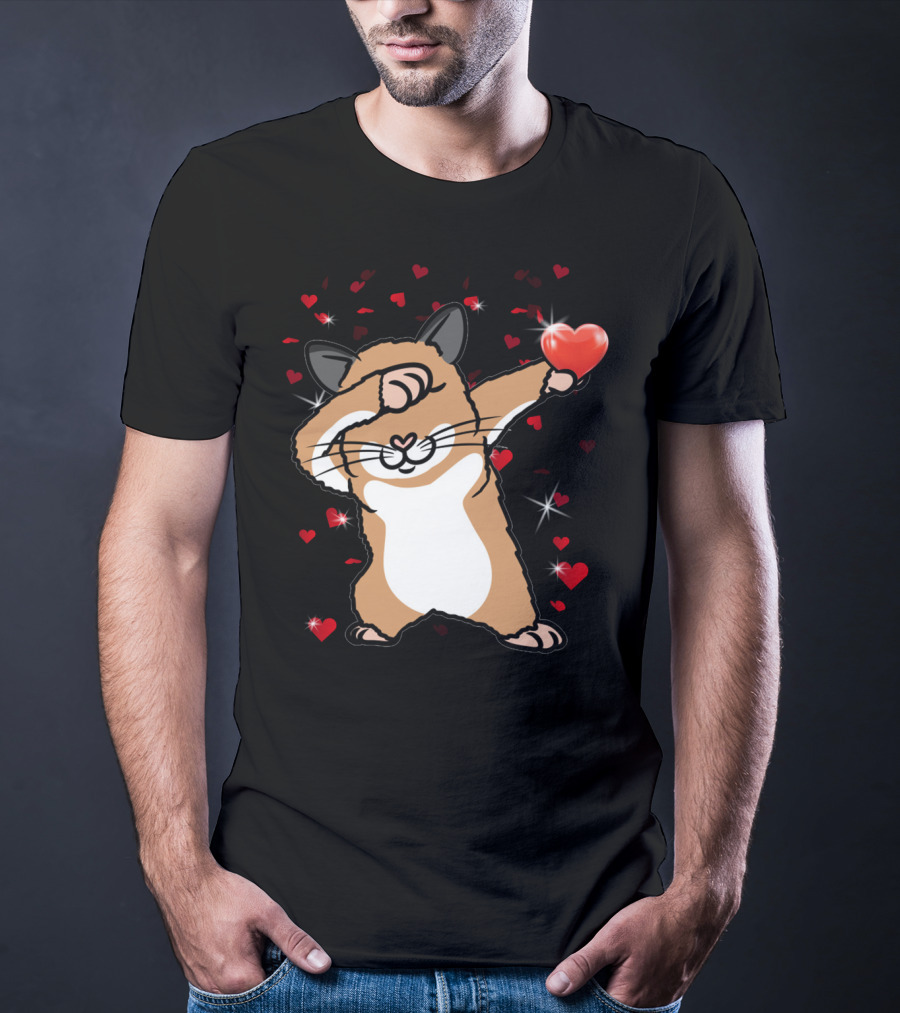 Valentine Girls Cute Dabbing Hamster With Heart And Sparkling Red Hearts T-Shirt