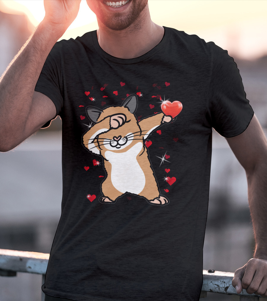 Valentine Girls Cute Dabbing Hamster With Heart And Sparkling Red Hearts T-Shirt