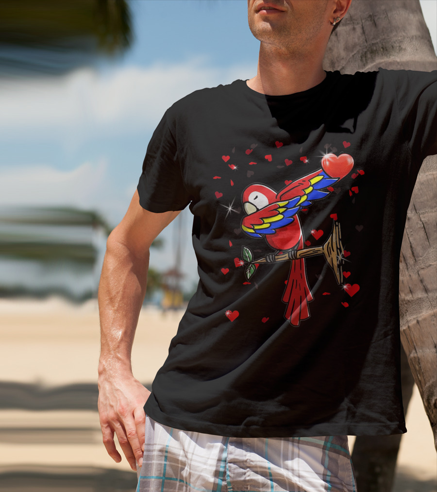 Valentine Girls Dabbing Parrot Red Heart Love T-Shirt