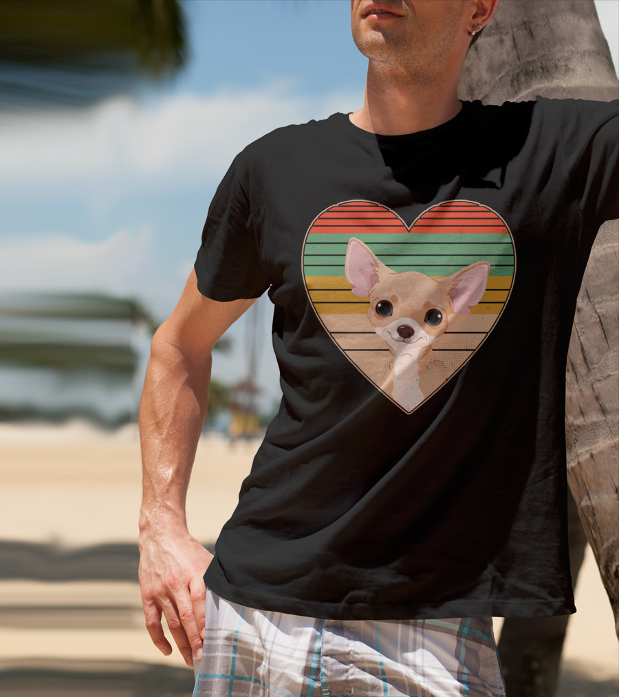 Vintage Chihuahua Heart Striped Retro Heart-Shaped T-Shirt