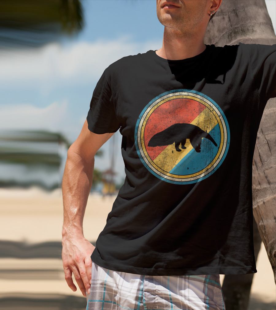 Vintage Retro Circle Giant Anteater Silhouette On Colorful Background T-Shirt