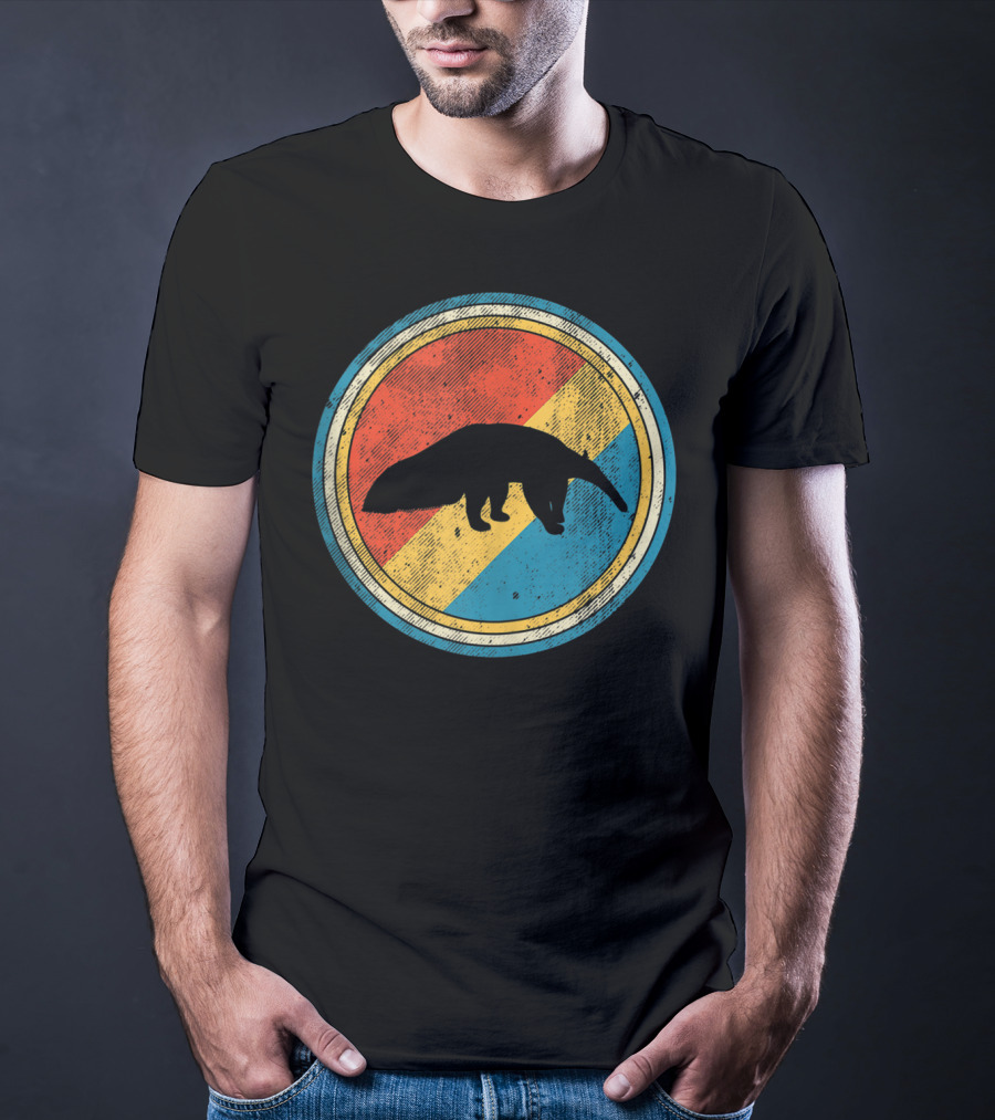 Vintage Retro Circle Giant Anteater Silhouette On Colorful Background T-Shirt