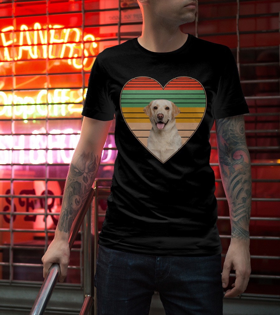 Vintage Labrador Retriever Heart Dog Lover Retro Stripes T-Shirt